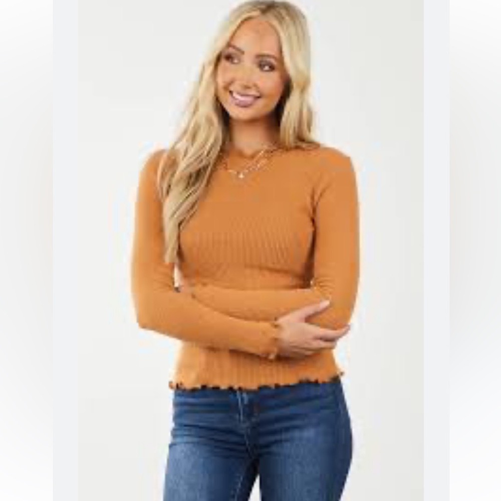 Gilli Women's Copper Lettuce Trim Soft Ribbed Knit Top - Size M